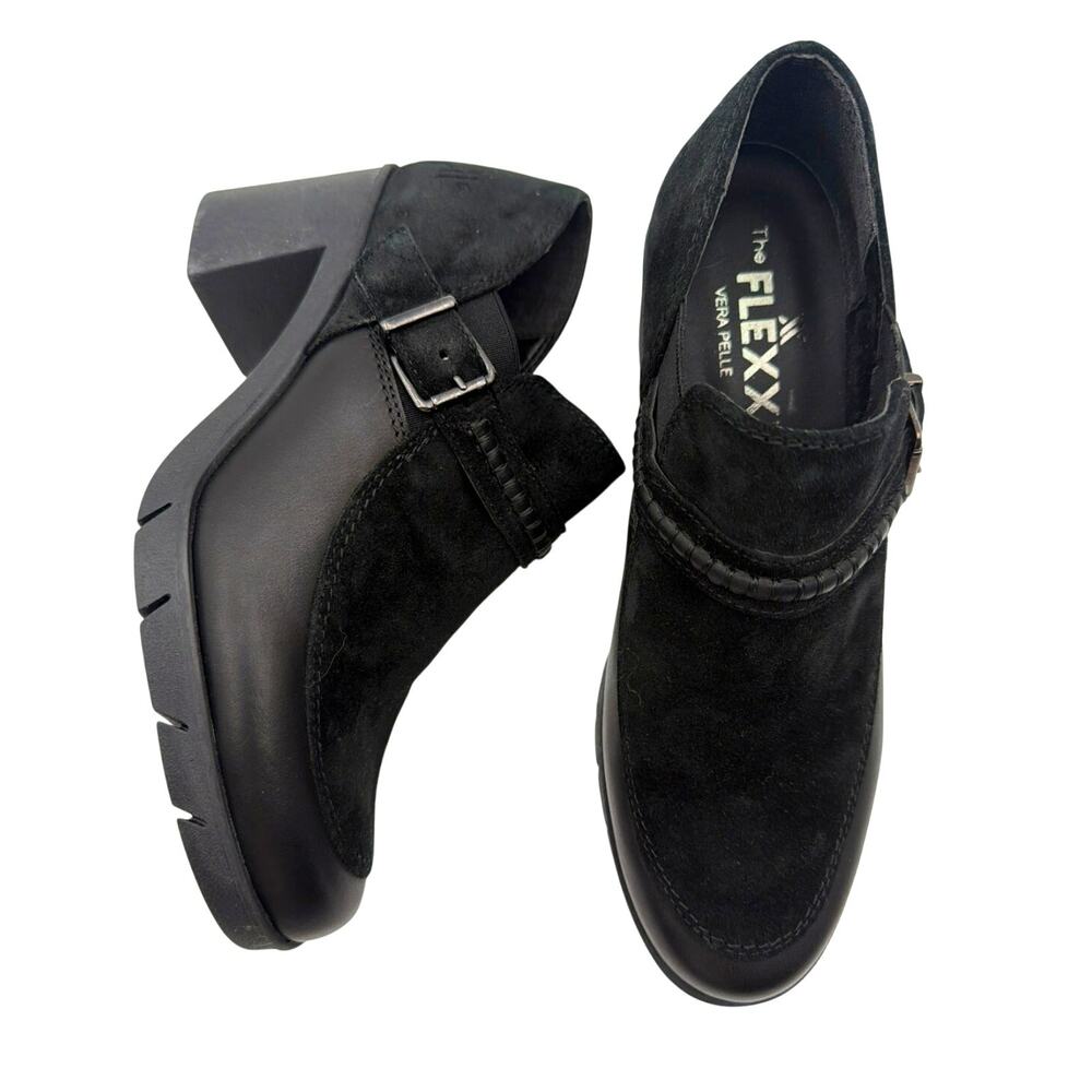 NEW The Flexx Black Suede Leather Lug Heel Loafers US 6.5 - 7 EU 37 Y2K Academia